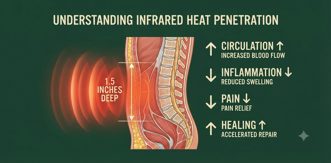 Educational guide showing how infrared heat penetrates deep tissue for pain relief