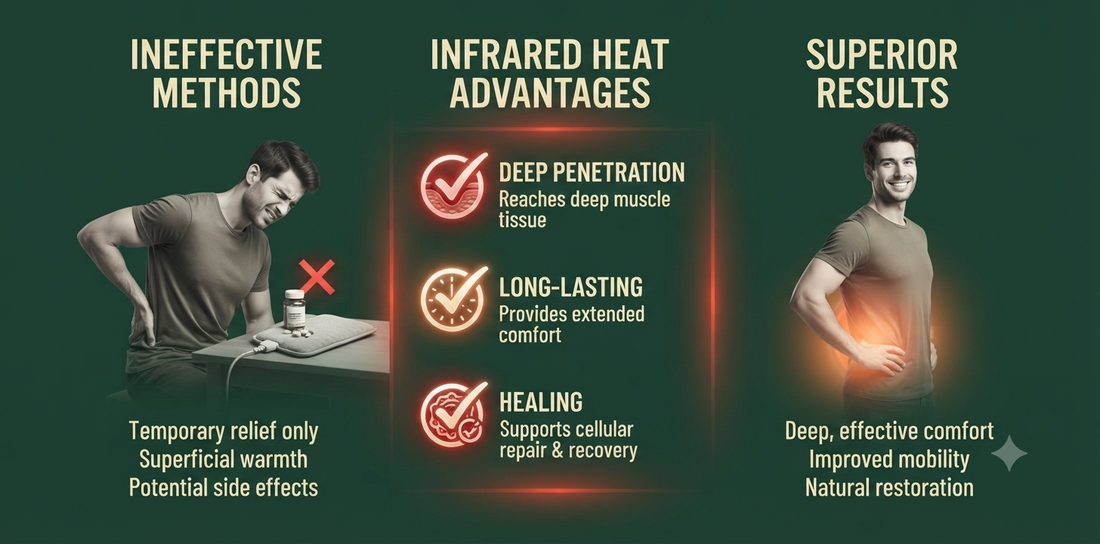 Comparison showing infrared heat therapy effectiveness versus other pain relief methods
