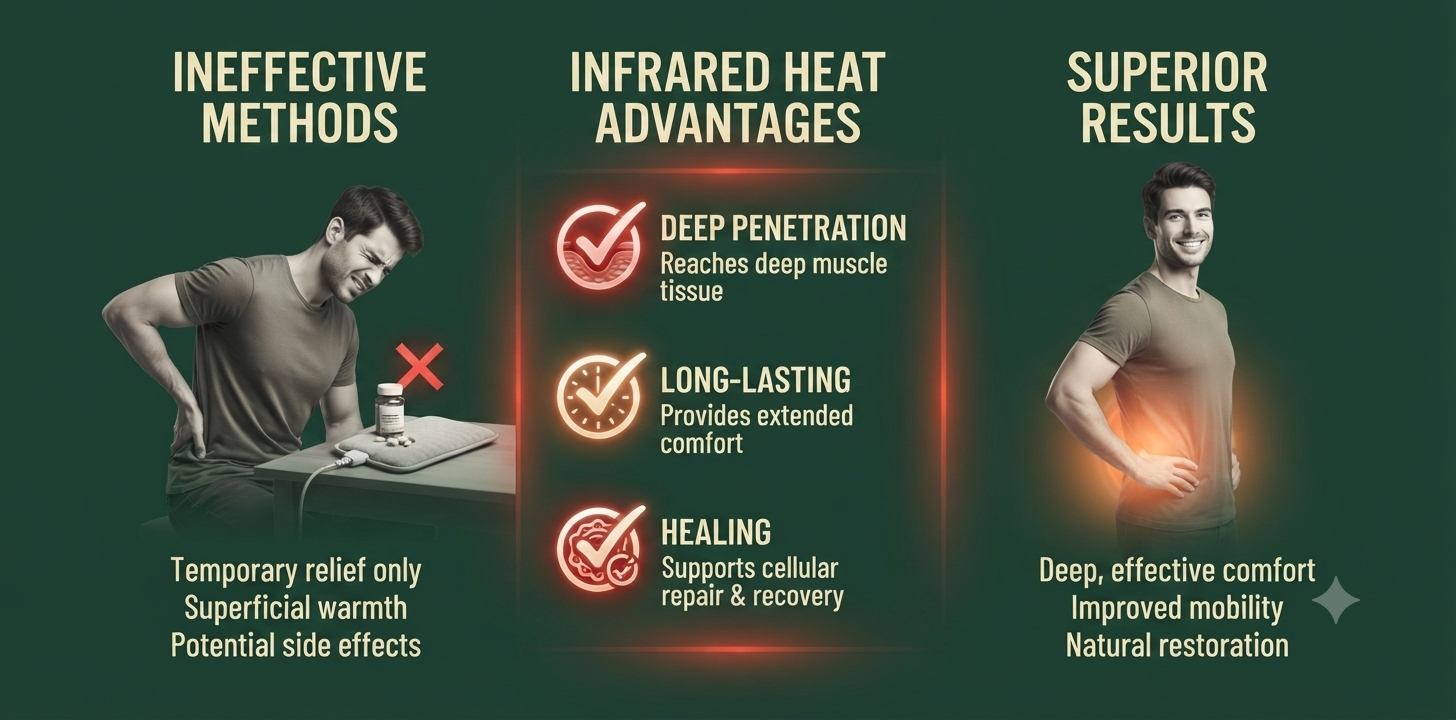 Comparison showing infrared heat therapy effectiveness versus other pain relief methods