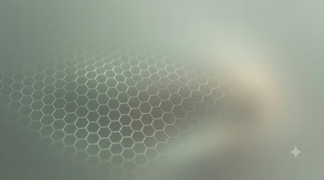 Abstract hexagonal graphene lattice pattern in soft sage green tones