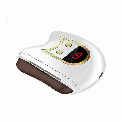 Electric Gua Sha facial sculpting tool showing microcurrent technology for skin lifting