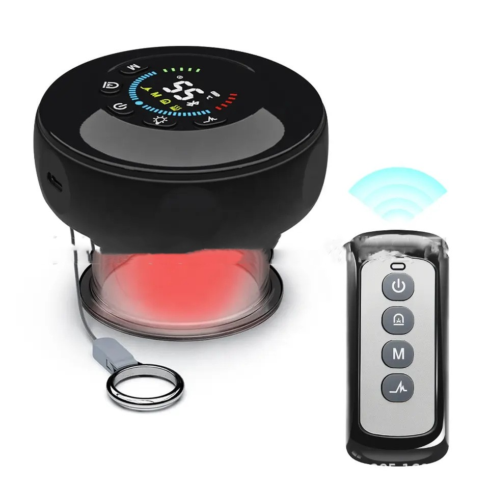 Electric cupping massager with remote control and red light therapy glow activated