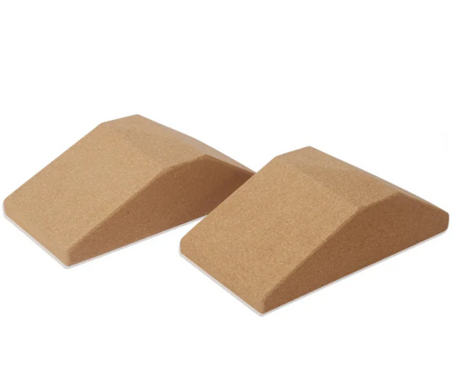 Pair of solid cork squat wedge blocks with angled incline