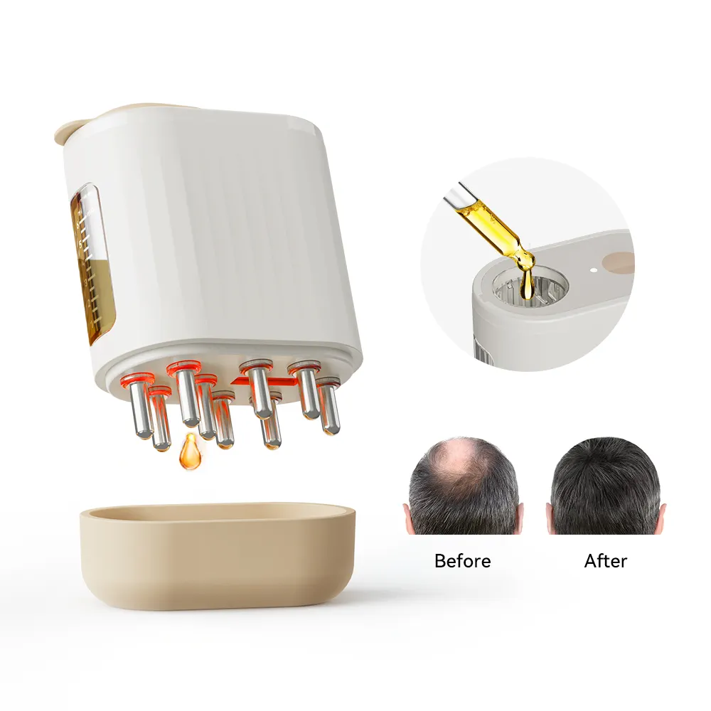 Scalp massager applicator tip showing oil dispensing mechanism