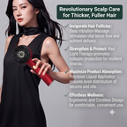 Vibrating massage comb applying hair serum evenly to scalp