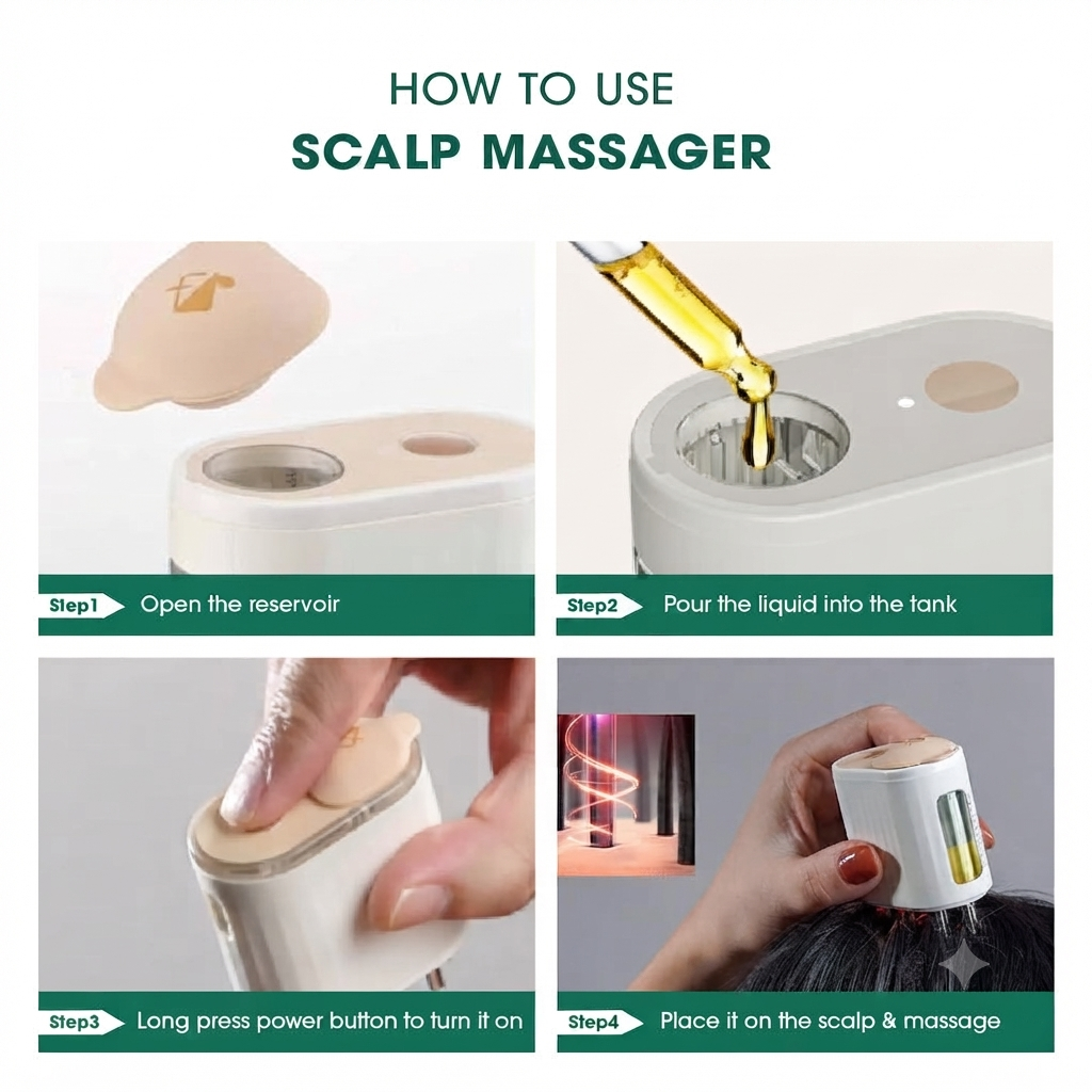 Electric Oil Applicator & Scalp Massager 2-in-1 - Hair Growth Vibration Therapy with Precise Oil Dispenser