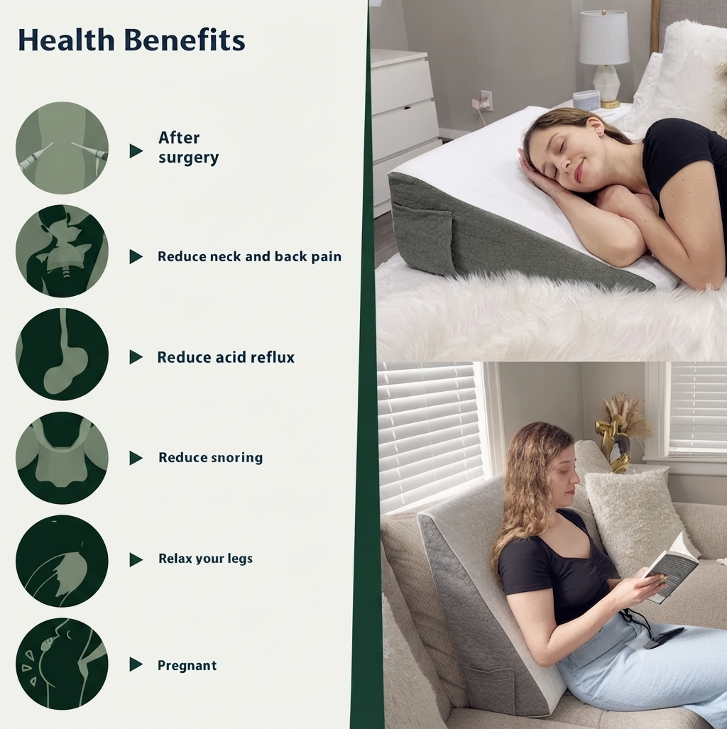 Memory Foam Bed Wedge Pillow - Orthopedic Back Support for Snoring Relief & Acid Reflux