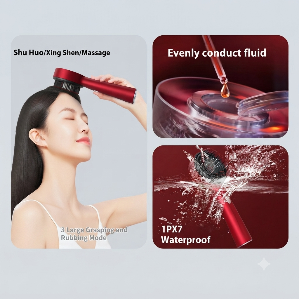 Vibrating massage comb with USB-C charging cable
