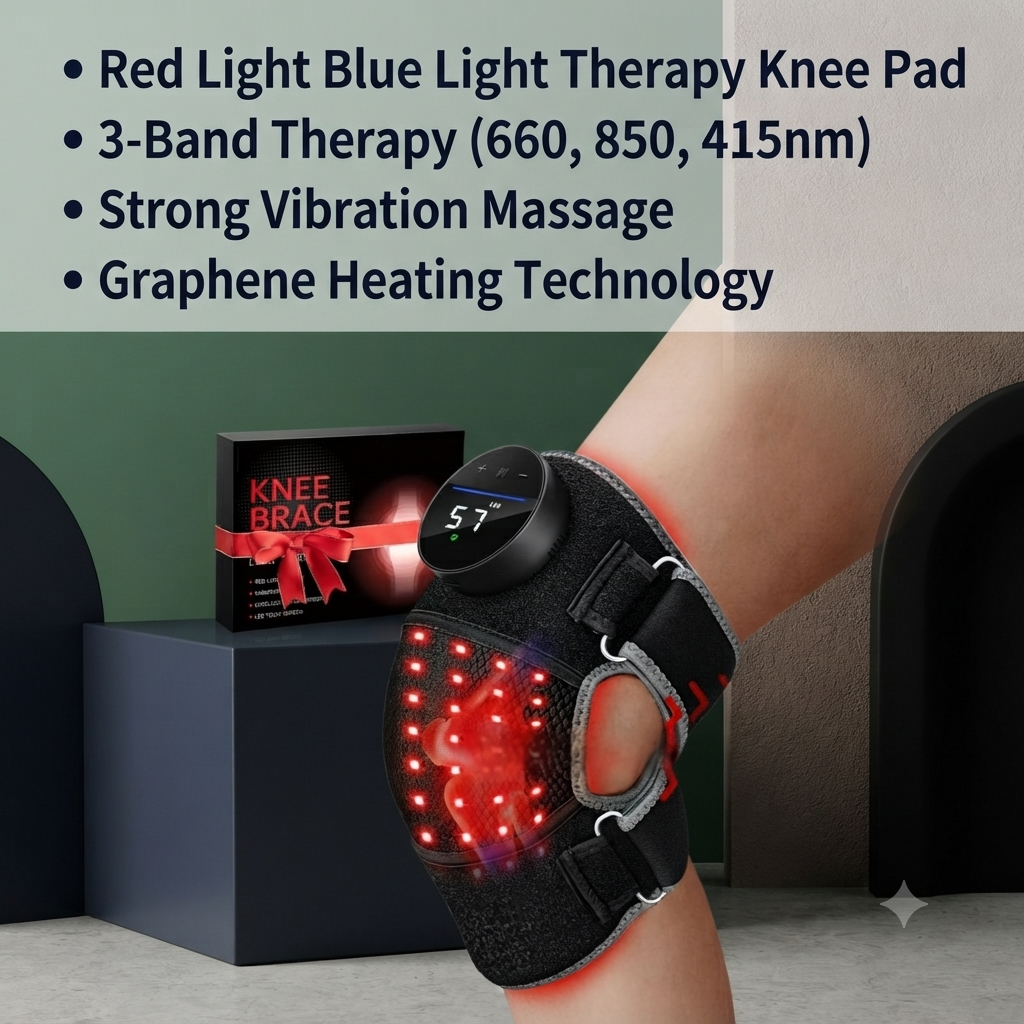 LED Red Light Therapy Pad - Red/Infrared/Blue LED + Vibration + Heat for Joint & Muscle Pain Relief