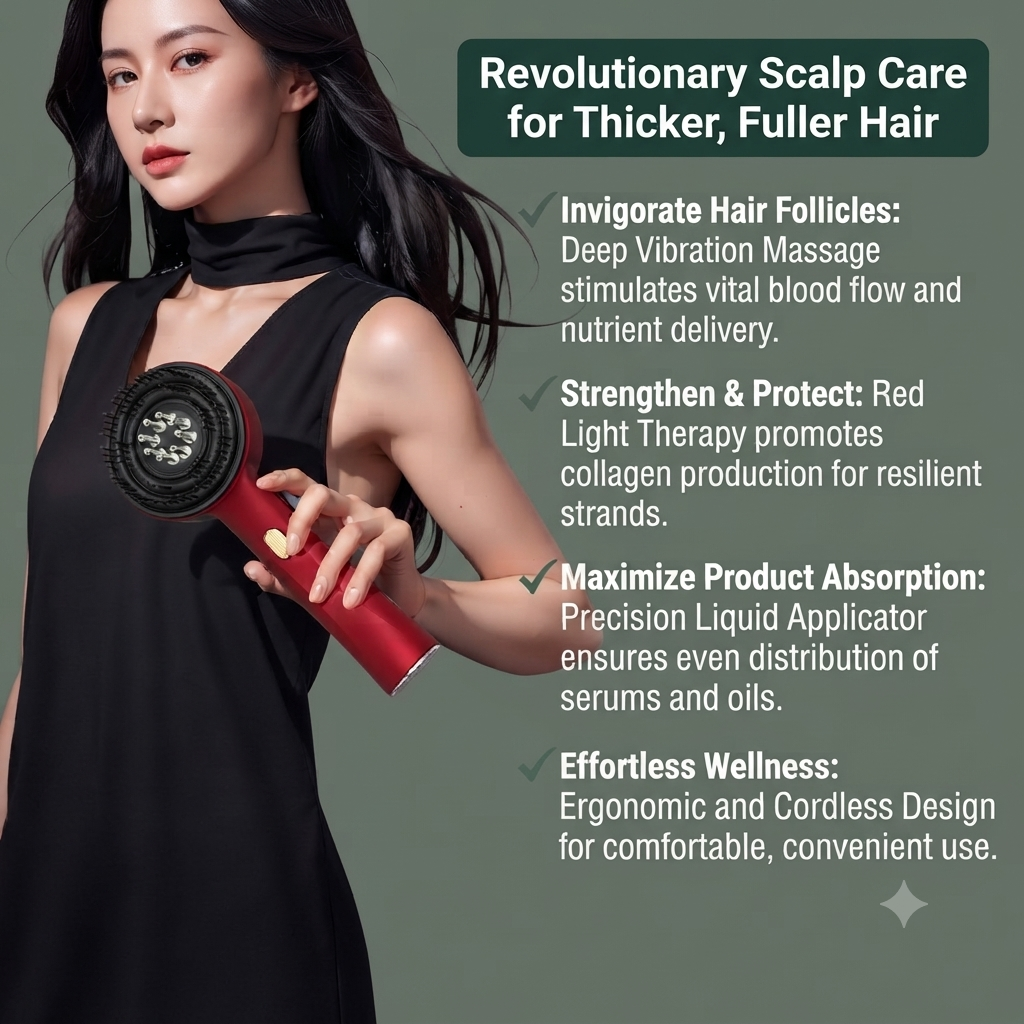 Vibrating Massage Comb with Red Light Therapy - Hair Growth & Scalp Health Device