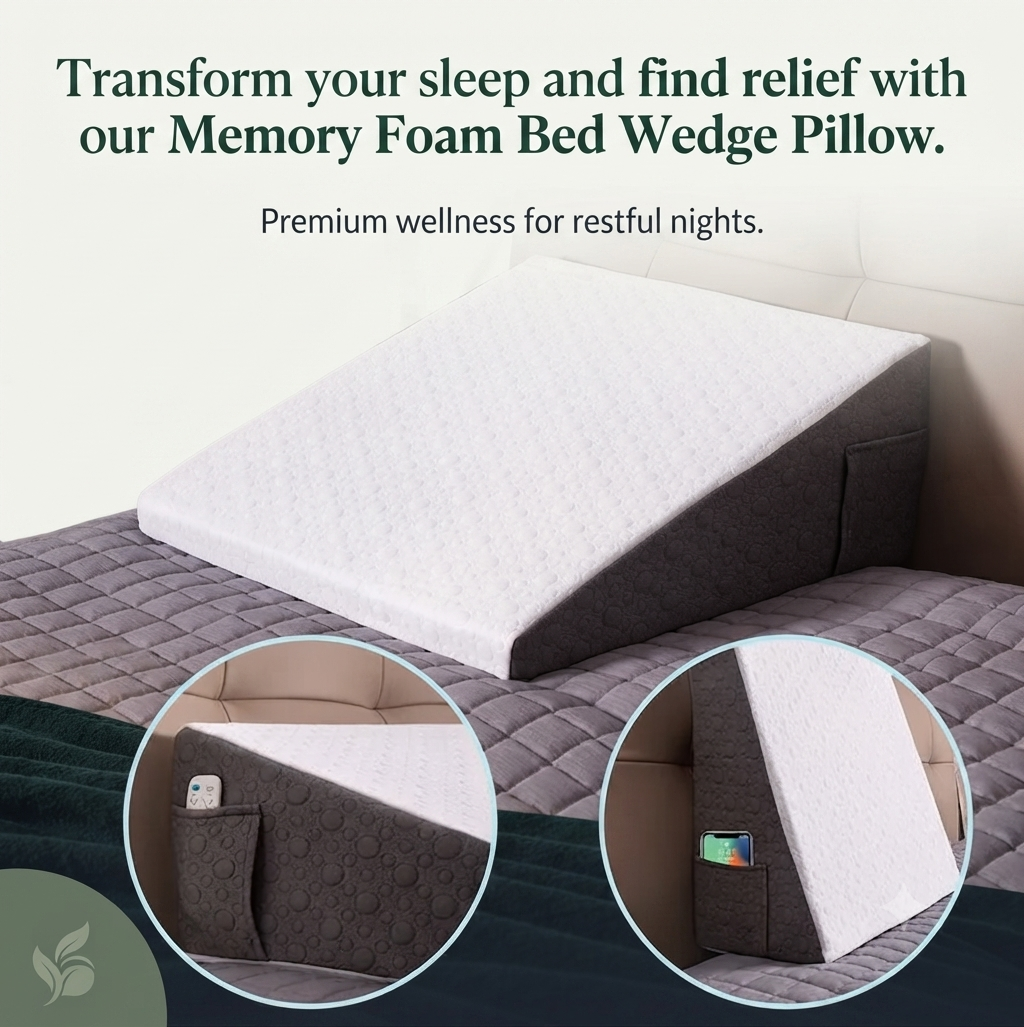 Memory Foam Bed Wedge Pillow - Orthopedic Back Support for Snoring Relief & Acid Reflux