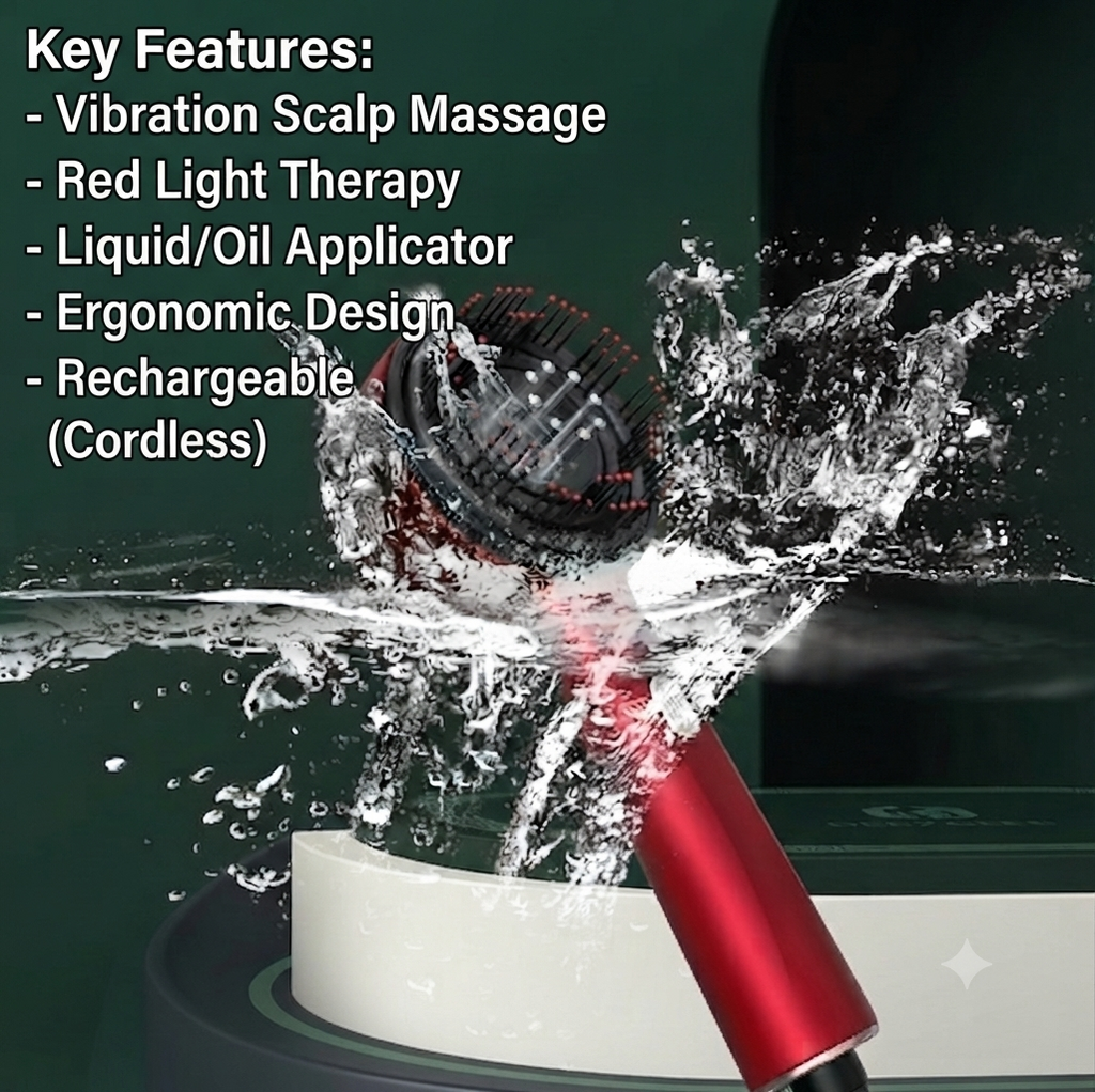 Vibrating Massage Comb with Red Light Therapy - Hair Growth & Scalp Health Device