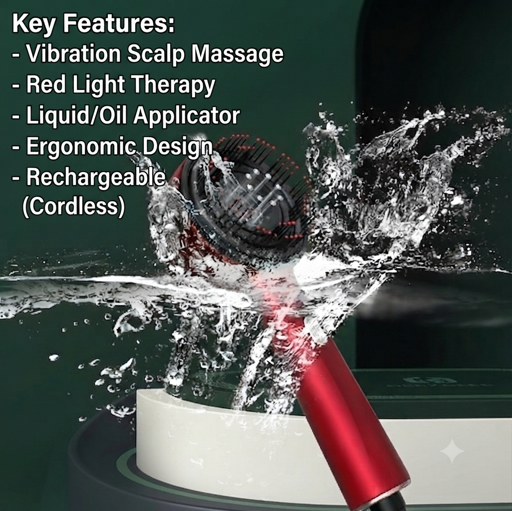 Vibrating Massage Comb with Red Light Therapy - Hair Growth & Scalp Health Device