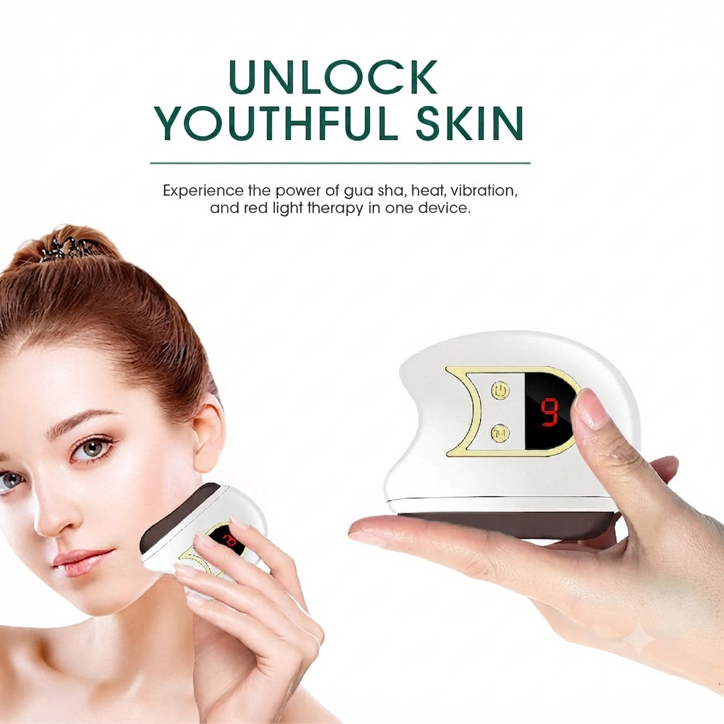 Electric Gua Sha Facial Sculpting Device - Red Light Therapy + Heat + Vibration for Anti-Aging