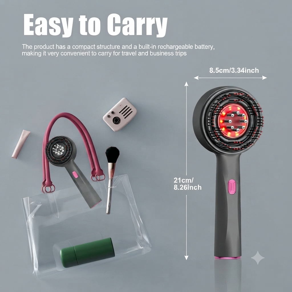 Vibrating massage comb package contents with storage bag and gift box