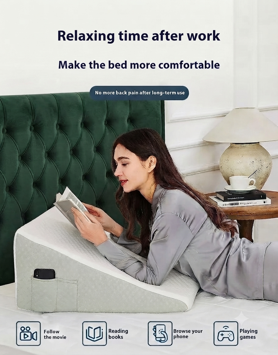Memory Foam Bed Wedge Pillow - Orthopedic Back Support for Snoring Relief & Acid Reflux