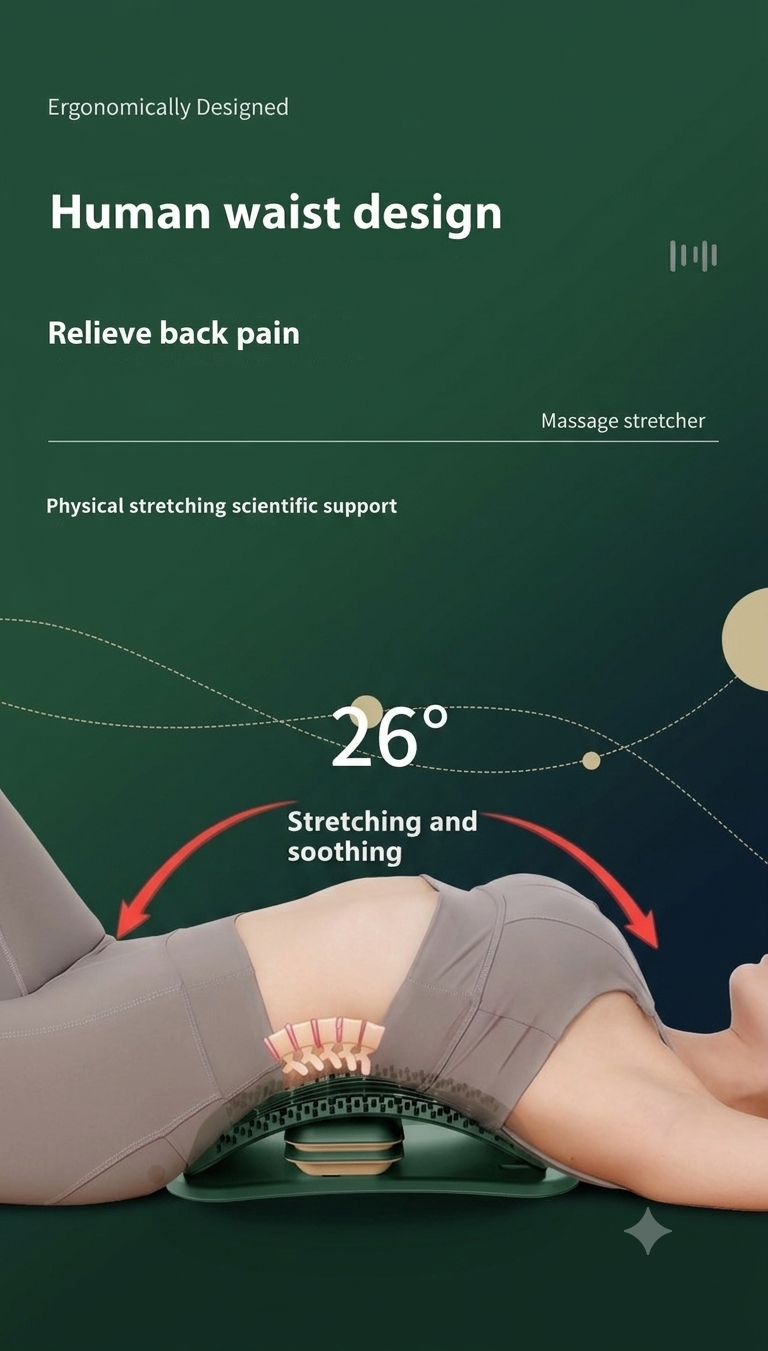 Adjustable Back Stretcher & Massager - Magnetic Therapy for Lower Back Pain Relief