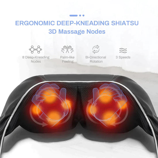 Neck and shoulder massager in use showing deep-kneading massage action