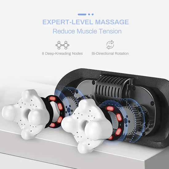 Shiatsu massager applied to shoulders for tension relief